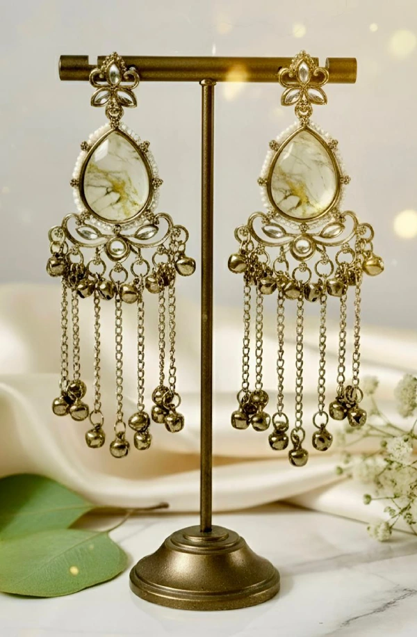 Kashmiri White Stone Earrings