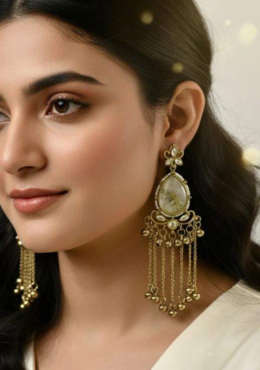 Kashmiri White Stone Earrings