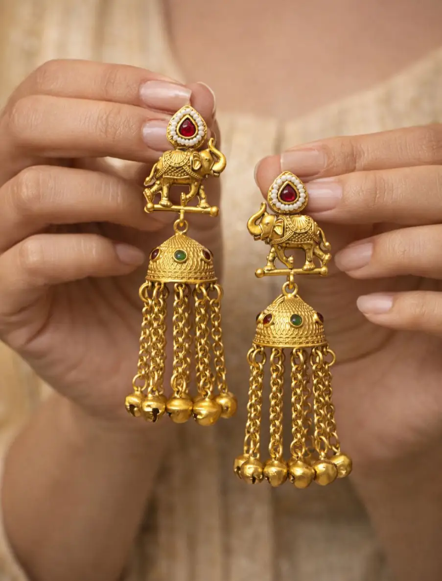 Long Chain Ghungroo Earrings