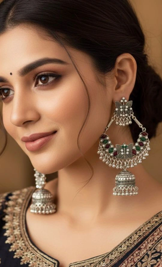 Oxidised Silver Antique Earrings