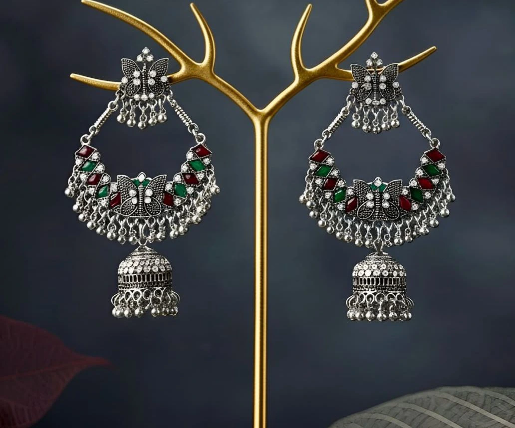 Oxidised Silver Antique Earrings